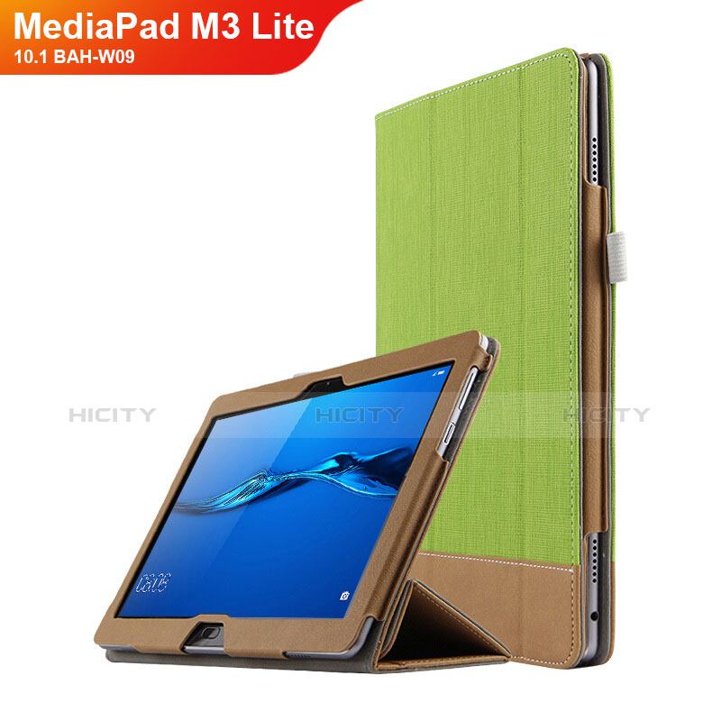 Etui Clapet Portefeuille Livre Cuir L02 pour Huawei MediaPad M3 Lite 10.1 BAH-W09 Vert Plus