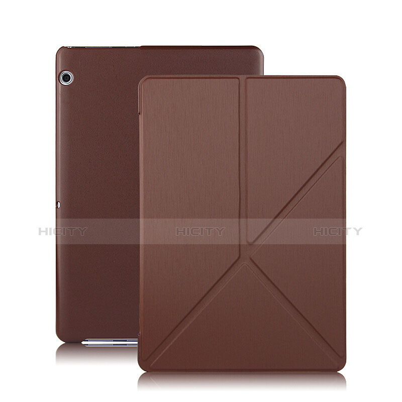 Etui Clapet Portefeuille Livre Cuir L02 pour Huawei MediaPad T3 10 AGS-L09 AGS-W09 Marron Plus