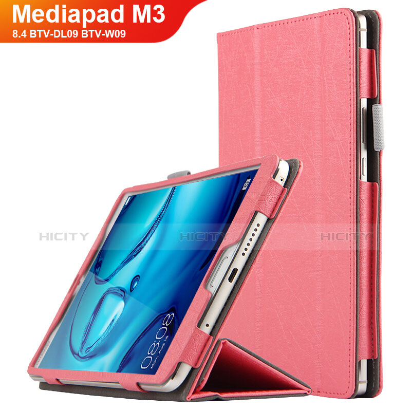 Etui Clapet Portefeuille Livre Cuir L04 pour Huawei Mediapad M3 8.4 BTV-DL09 BTV-W09 Rose Plus