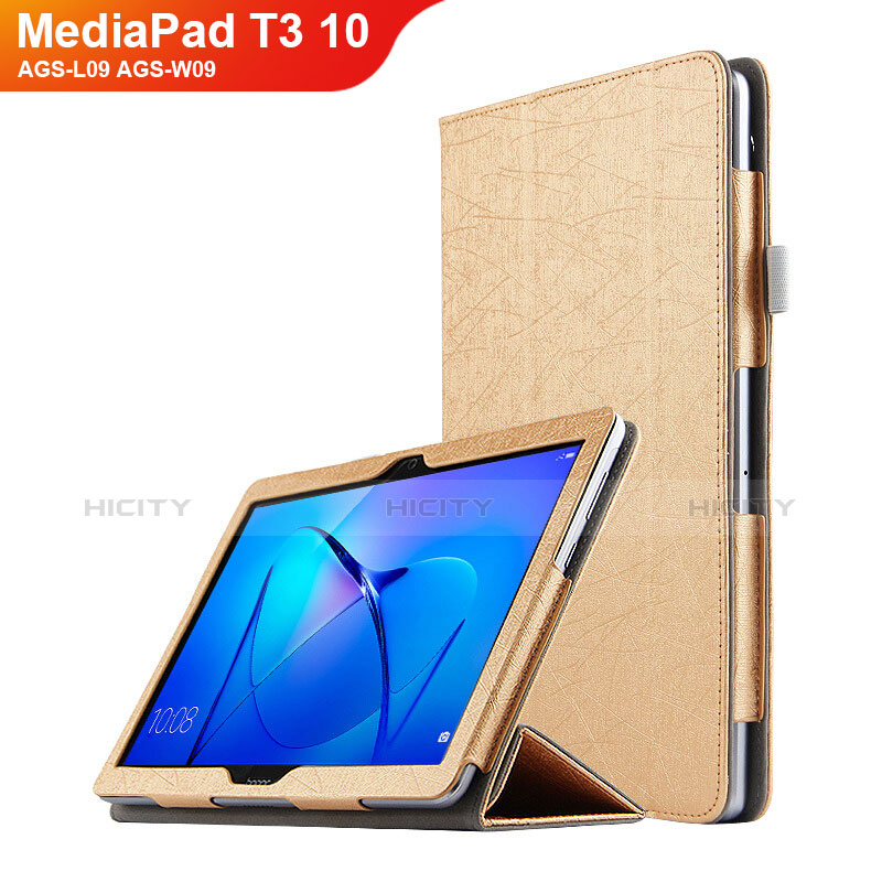 Etui Clapet Portefeuille Livre Cuir L07 pour Huawei MediaPad T3 10 AGS-L09 AGS-W09 Or Plus