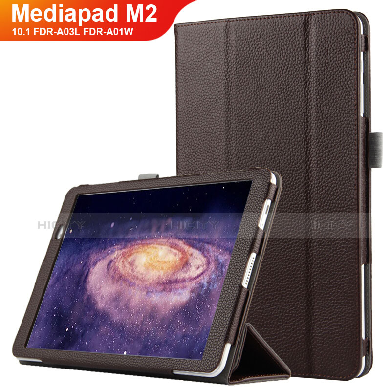 Etui Clapet Portefeuille Livre Cuir pour Huawei MediaPad M2 10.1 FDR-A03L FDR-A01W Marron Plus