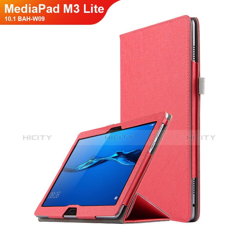 Etui Clapet Portefeuille Livre Cuir pour Huawei MediaPad M3 Lite 10.1 BAH-W09 Rouge Plus