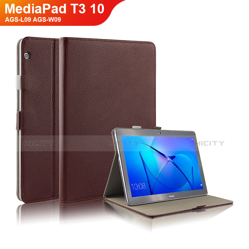 Etui Clapet Portefeuille Livre Cuir pour Huawei MediaPad T3 10 AGS-L09 AGS-W09 Marron Plus