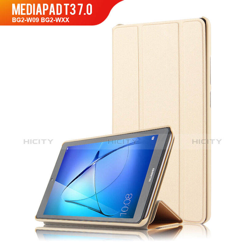 Etui Clapet Portefeuille Livre Cuir pour Huawei MediaPad T3 7.0 BG2-W09 BG2-WXX Or Plus