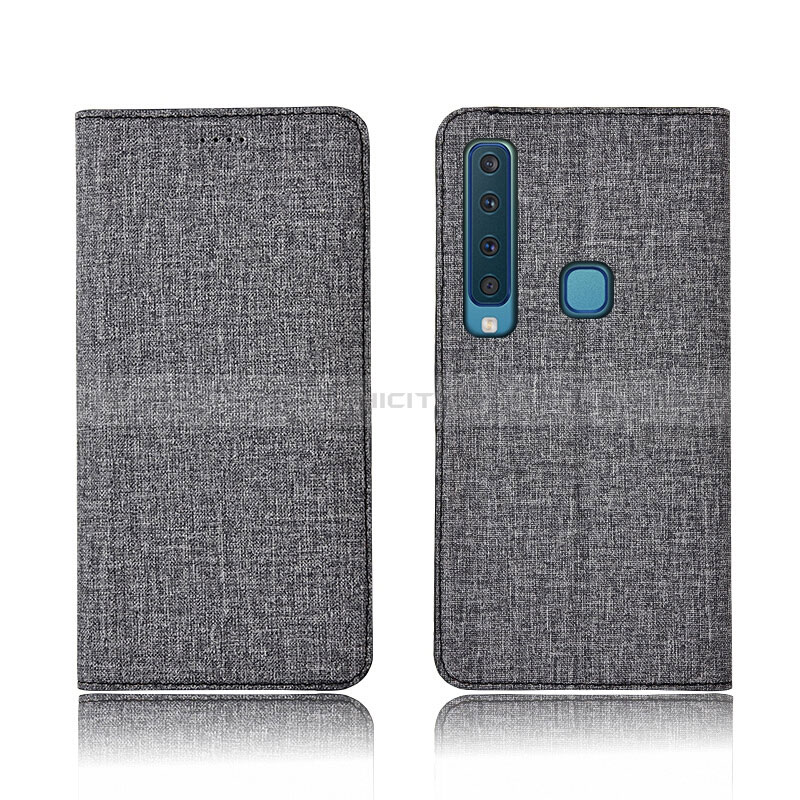 Etui Clapet Portefeuille Livre Tissu pour Samsung Galaxy A9 (2018) A920 Gris Plus