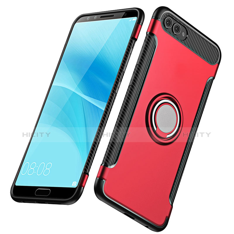 Etui Contour Silicone et Plastique Mat avec Support Bague Anneau pour Huawei Nova 2S Rouge Plus