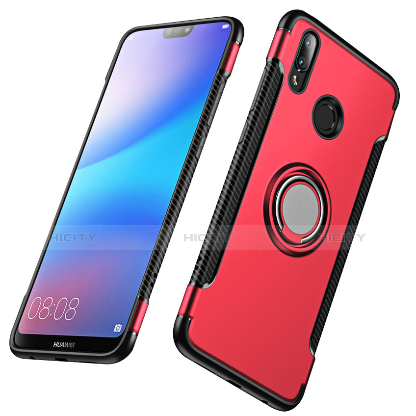 Etui Contour Silicone et Plastique Mat avec Support Bague Anneau pour Huawei Nova 3e Rouge Plus