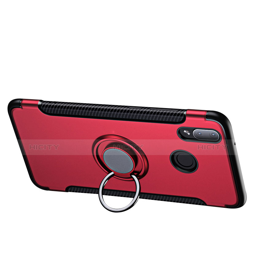 Etui Contour Silicone et Plastique Mat avec Support Bague Anneau pour Huawei Nova 3e Rouge Plus