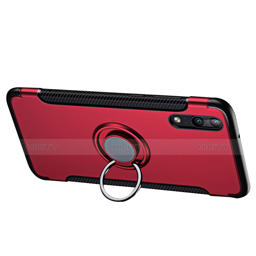 Etui Contour Silicone et Plastique Mat avec Support Bague Anneau pour Huawei P20 Rouge Plus