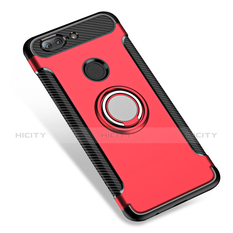 Etui Contour Silicone et Plastique Mat avec Support Bague Anneau pour OnePlus 5T A5010 Rouge Plus