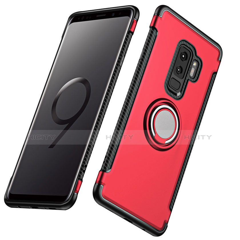 Etui Contour Silicone et Plastique Mat avec Support Bague Anneau pour Samsung Galaxy S9 Plus Rouge Plus