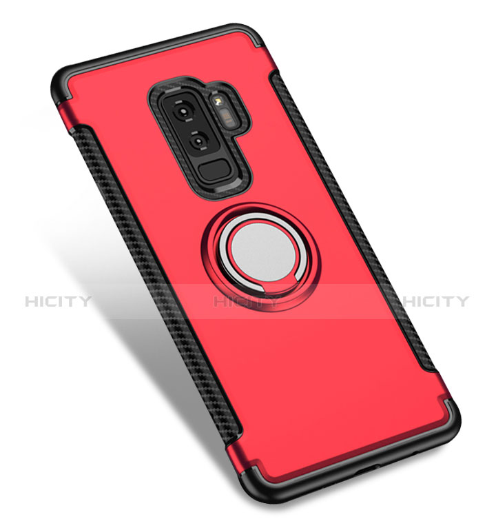 Etui Contour Silicone et Plastique Mat avec Support Bague Anneau pour Samsung Galaxy S9 Plus Rouge Plus