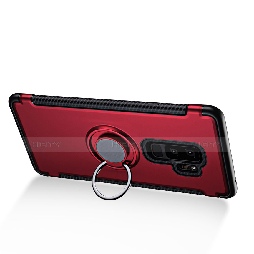 Etui Contour Silicone et Plastique Mat avec Support Bague Anneau pour Samsung Galaxy S9 Plus Rouge Plus