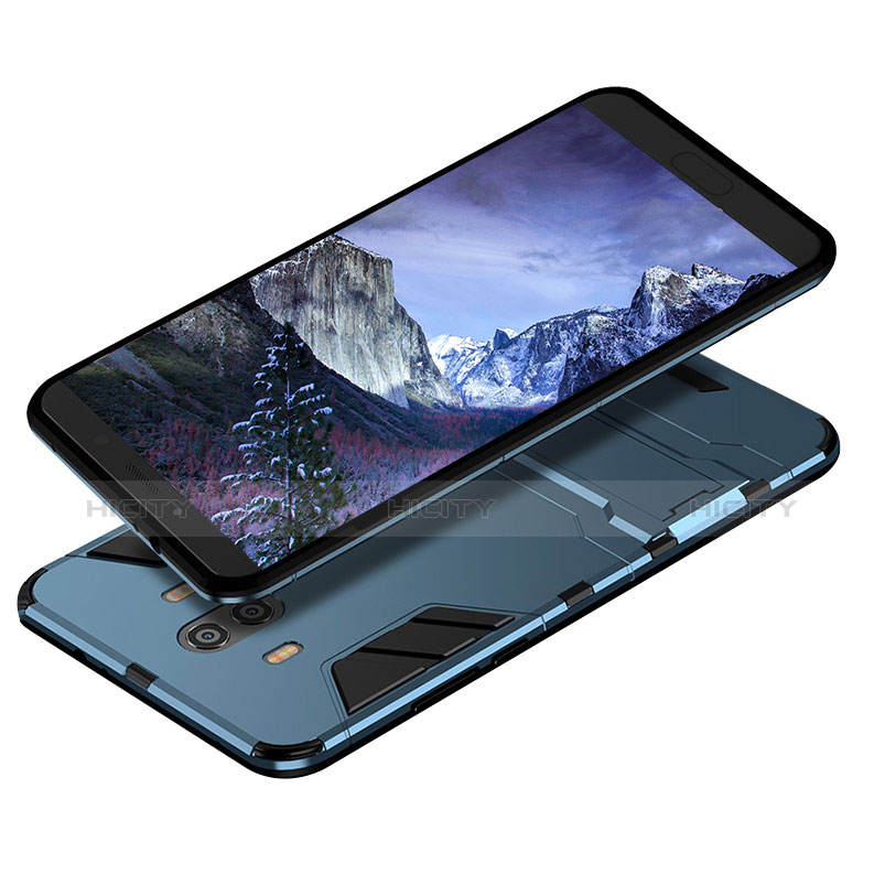 Etui Contour Silicone et Plastique Mat avec Support pour Huawei Mate 10 Bleu Plus