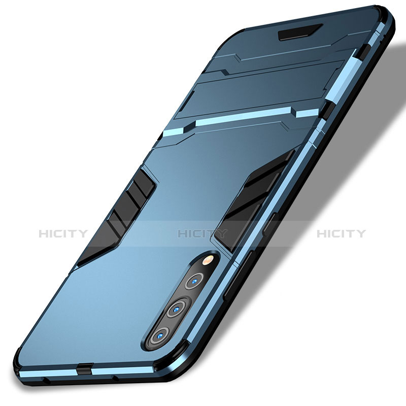 Etui Contour Silicone et Plastique Mat avec Support pour Huawei P20 Pro Bleu Plus