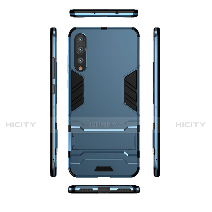 Etui Contour Silicone et Plastique Mat avec Support pour Huawei P20 Pro Bleu Plus