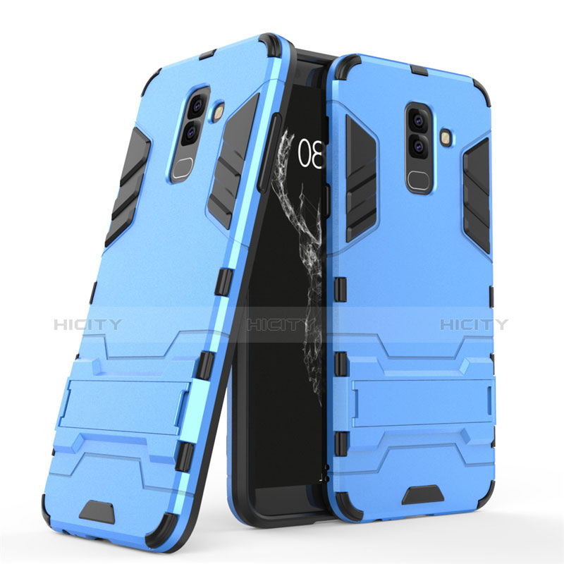 Etui Contour Silicone et Plastique Mat avec Support pour Samsung Galaxy A6 Plus (2018) Bleu Plus