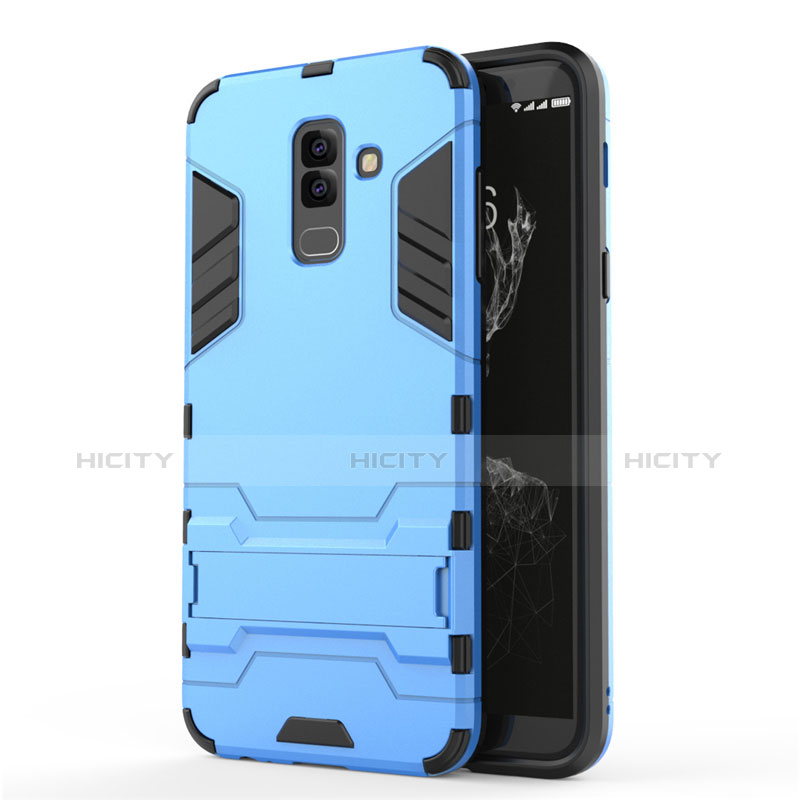 Etui Contour Silicone et Plastique Mat avec Support pour Samsung Galaxy A6 Plus (2018) Bleu Plus