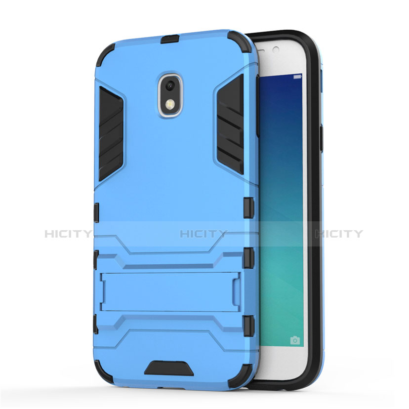 Etui Contour Silicone et Plastique Mat avec Support pour Samsung Galaxy J3 (2017) J330F DS Bleu Plus