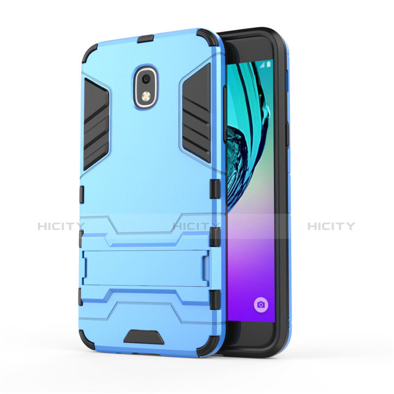 Etui Contour Silicone et Plastique Mat avec Support pour Samsung Galaxy J3 (2018) SM-J377A Bleu Plus