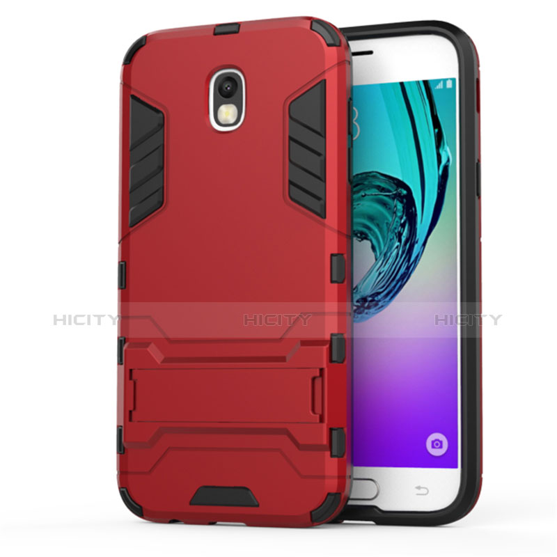 Etui Contour Silicone et Plastique Mat avec Support pour Samsung Galaxy J5 (2017) Duos J530F Rouge Plus