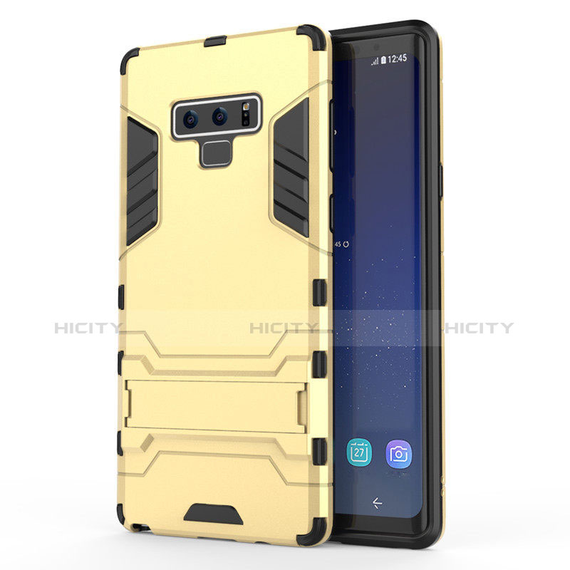 Etui Contour Silicone et Plastique Mat avec Support pour Samsung Galaxy Note 9 Or Plus