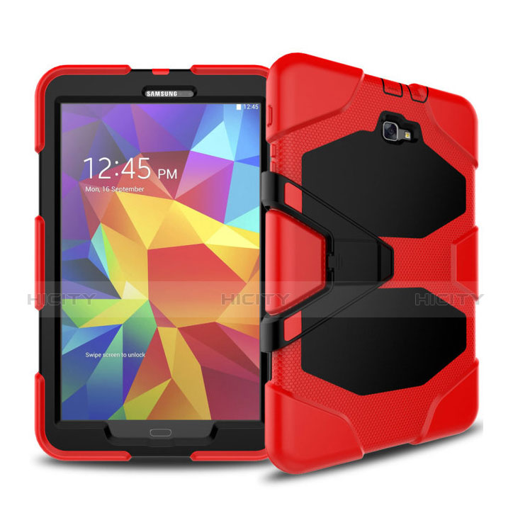 Etui Contour Silicone et Plastique Mat avec Support pour Samsung Galaxy Tab A6 10.1 SM-T580 SM-T585 Rouge Plus