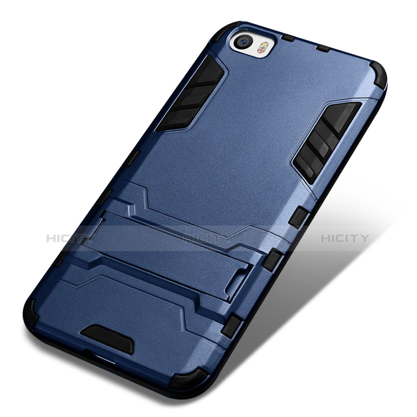 Etui Contour Silicone et Plastique Mat avec Support pour Xiaomi Mi 5 Bleu Plus