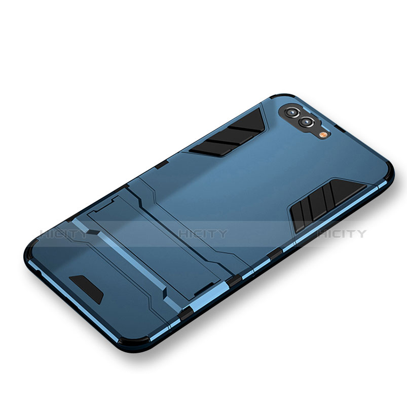 Etui Contour Silicone et Plastique Mat avec Support R01 pour Huawei Honor V10 Bleu Plus