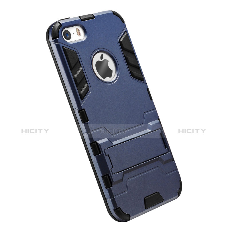 Etui Contour Silicone et Vitre Mat avec Support pour Apple iPhone SE Bleu Plus