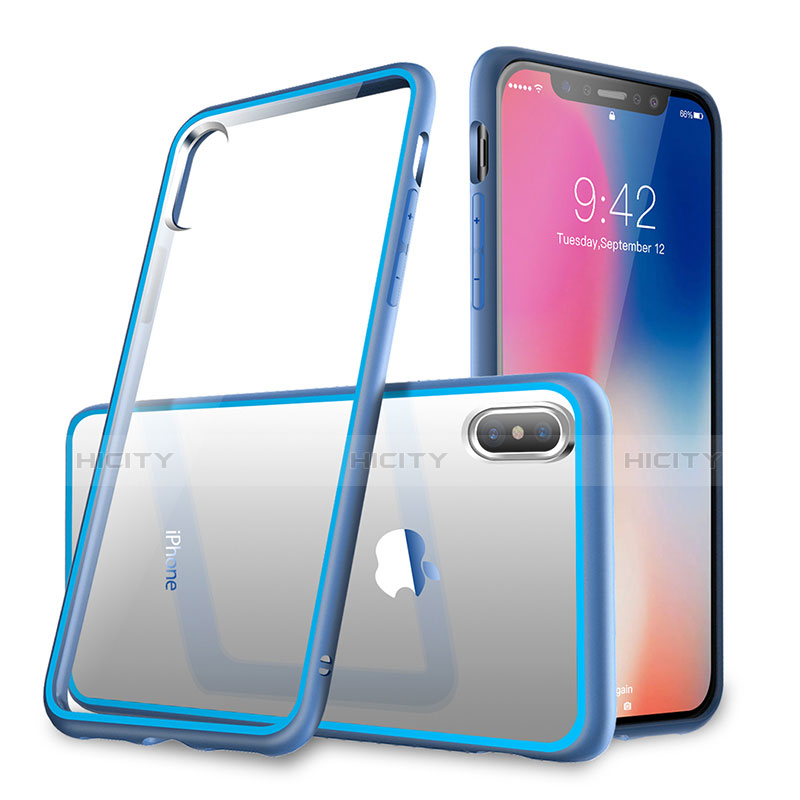 Etui Contour Silicone et Vitre Transparente Miroir 360 Degres pour Apple iPhone X Bleu Plus