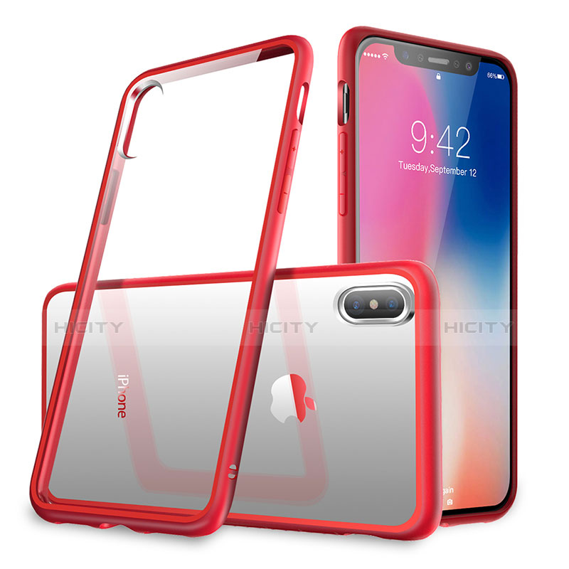 Etui Contour Silicone et Vitre Transparente Miroir 360 Degres pour Apple iPhone X Rouge Plus