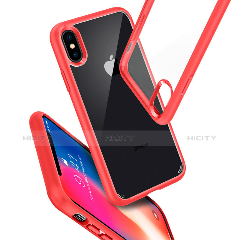 Etui Contour Silicone et Vitre Transparente Miroir 360 Degres pour Apple iPhone X Rouge Plus