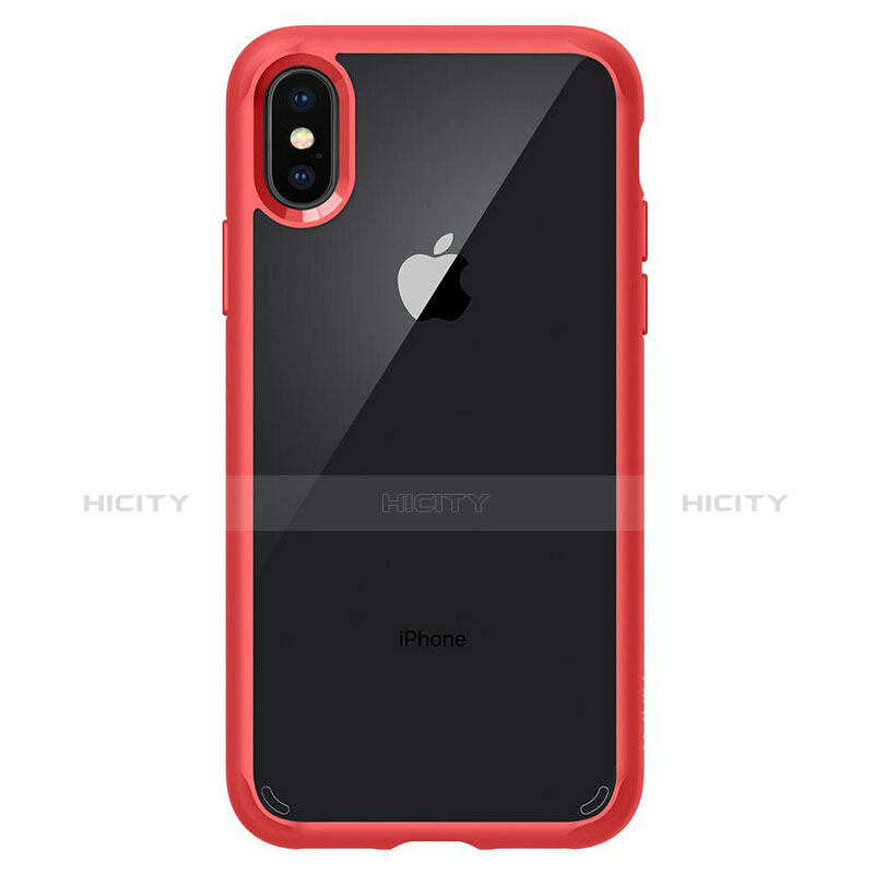 Etui Contour Silicone et Vitre Transparente Miroir 360 Degres pour Apple iPhone X Rouge Plus