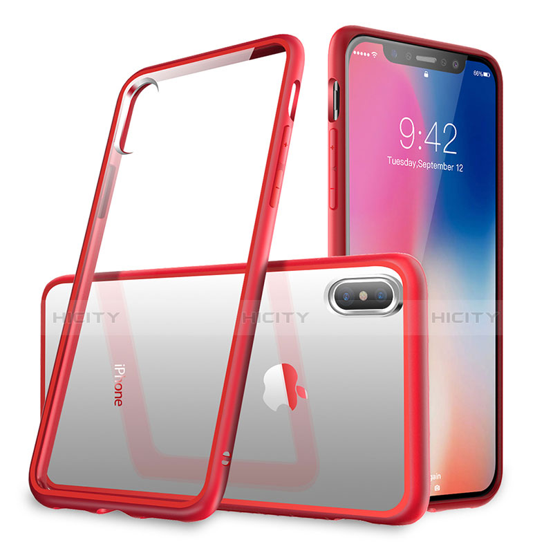 Etui Contour Silicone et Vitre Transparente Miroir 360 Degres pour Apple iPhone Xs Max Rouge Plus