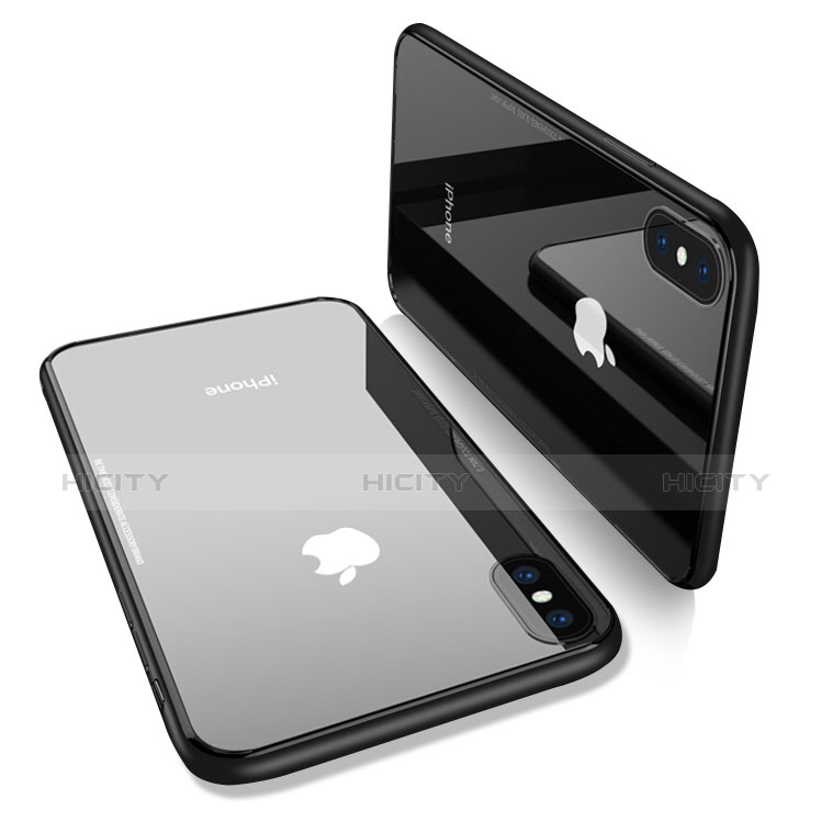 Etui Contour Silicone et Vitre Transparente Miroir pour Apple iPhone Xs Max Noir Plus