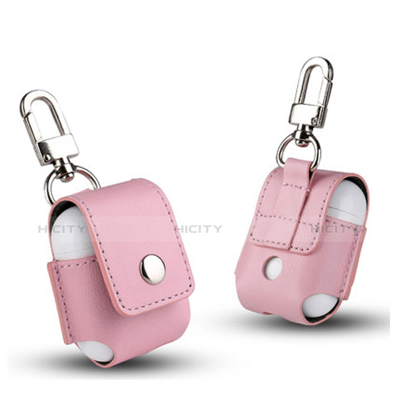 Etui en Cuir avec Mousqueton pour Boitier de Charge de Airpods A01 Rose Plus