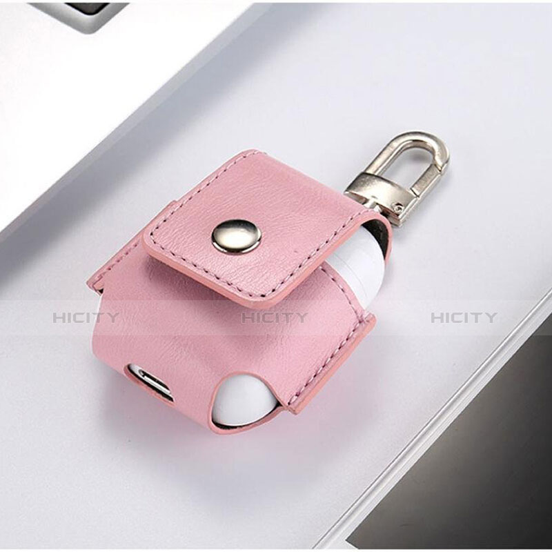 Etui en Cuir avec Mousqueton pour Boitier de Charge de Airpods A01 Rose Plus