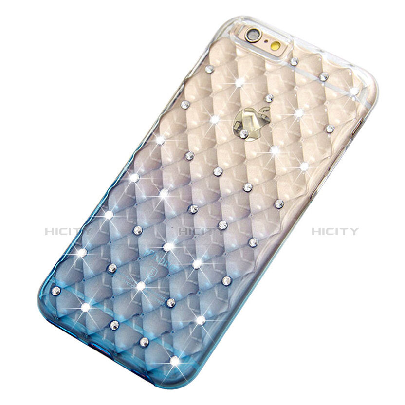 Etui Luxe Strass Bling Diamant Transparente Degrade pour Apple iPhone 6 Plus Bleu Plus