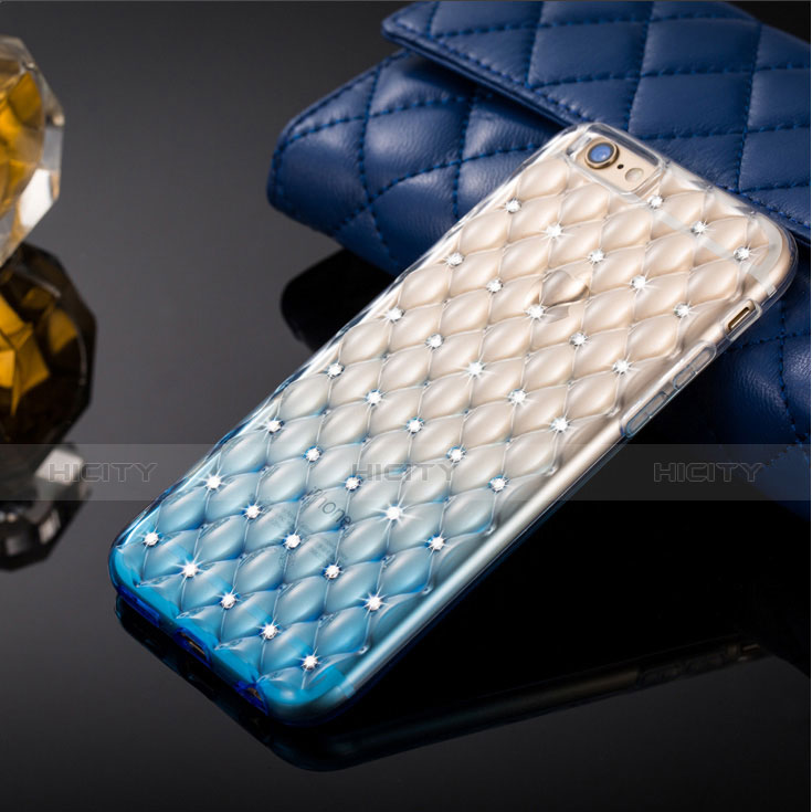 Etui Luxe Strass Bling Diamant Transparente Degrade pour Apple iPhone 6 Plus Bleu Plus