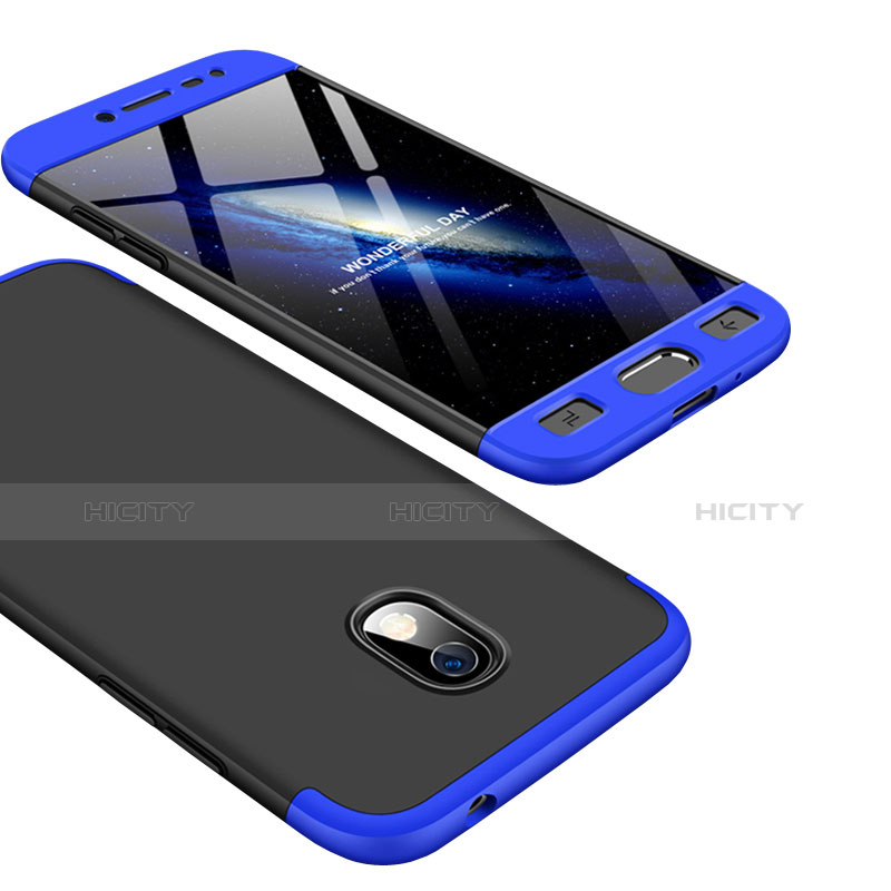 Etui Plastique Mat Protection Integrale 360 Degres Avant et Arriere pour Samsung Galaxy J7 Pro Bleu et Noir Plus