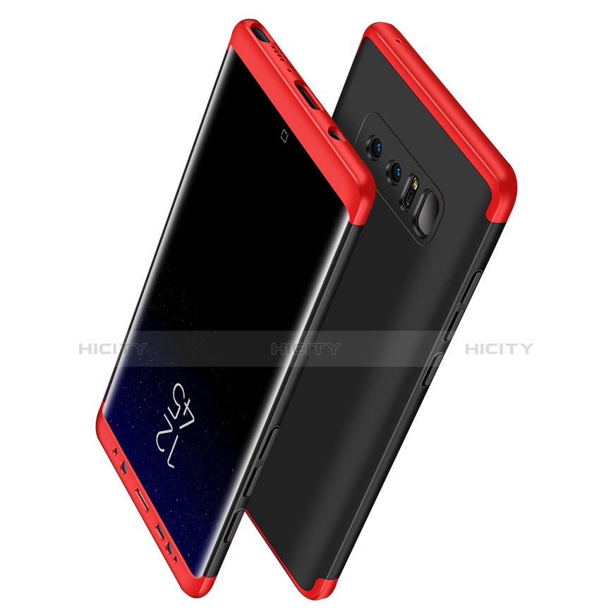 Etui Plastique Mat Protection Integrale 360 Degres Avant et Arriere Q01 pour Samsung Galaxy Note 8 Rouge et Noir Plus