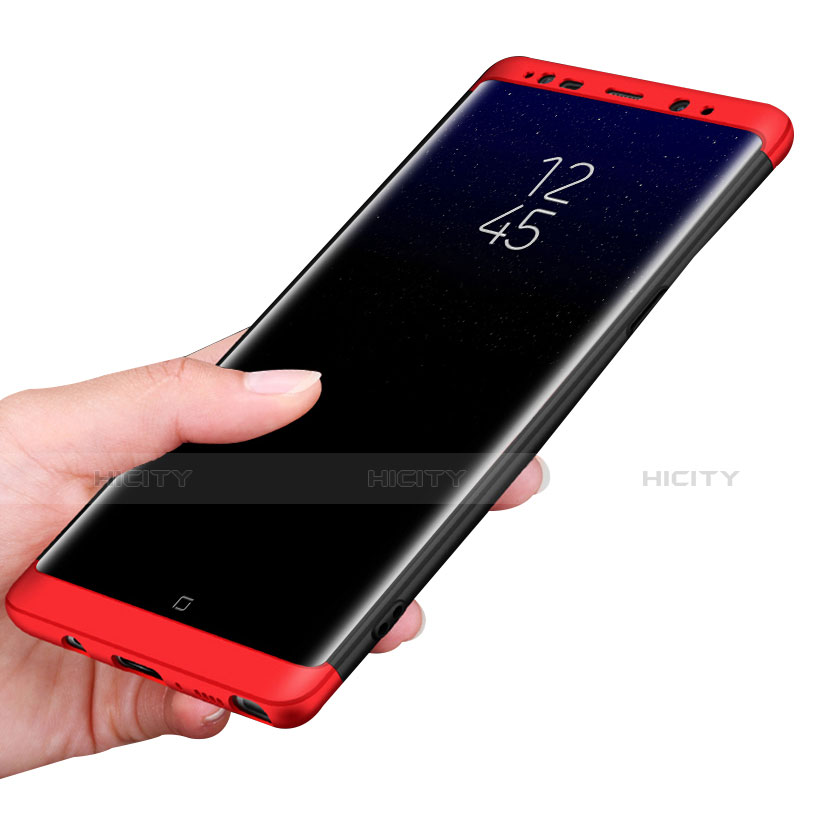 Etui Plastique Mat Protection Integrale 360 Degres Avant et Arriere Q01 pour Samsung Galaxy Note 8 Rouge et Noir Plus