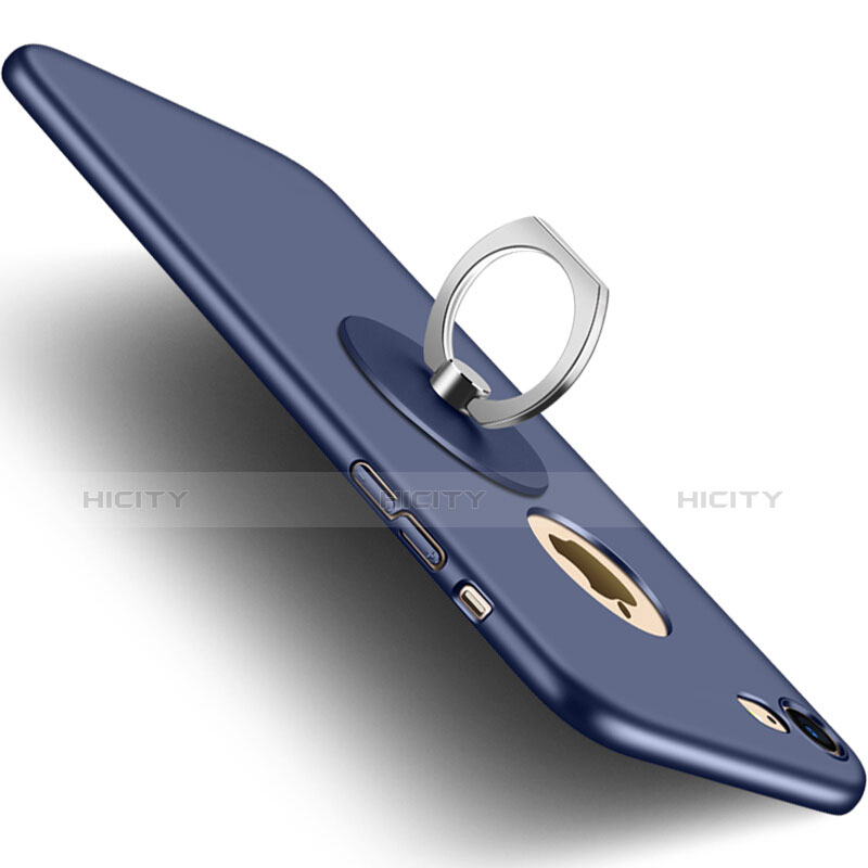 Etui Plastique Rigide avec Trou et Support Bague Anneau Mat et Support Bague Anneau pour Apple iPhone 8 Bleu Plus