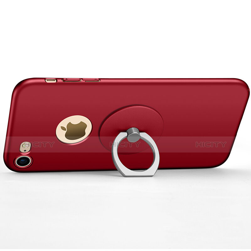 Etui Plastique Rigide avec Trou et Support Bague Anneau Mat et Support Bague Anneau pour Apple iPhone 8 Rouge Plus