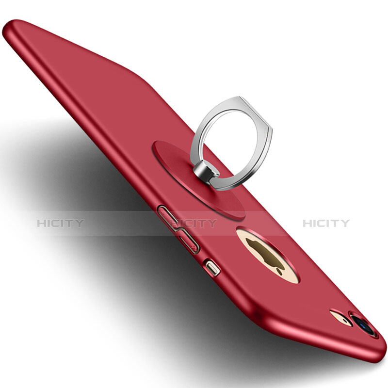 Etui Plastique Rigide avec Trou et Support Bague Anneau Mat et Support Bague Anneau pour Apple iPhone 8 Rouge Plus