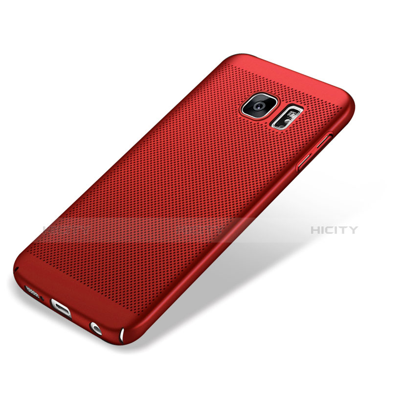 Etui Plastique Rigide Mailles Filet M01 pour Samsung Galaxy S7 Edge G935F Rouge Plus