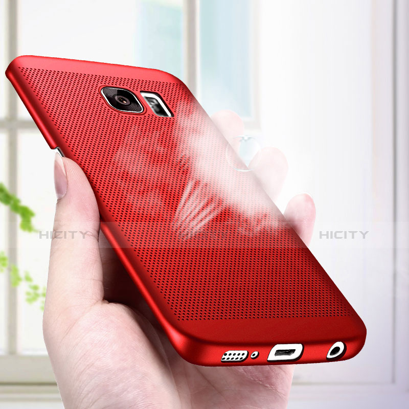 Etui Plastique Rigide Mailles Filet M01 pour Samsung Galaxy S7 Edge G935F Rouge Plus