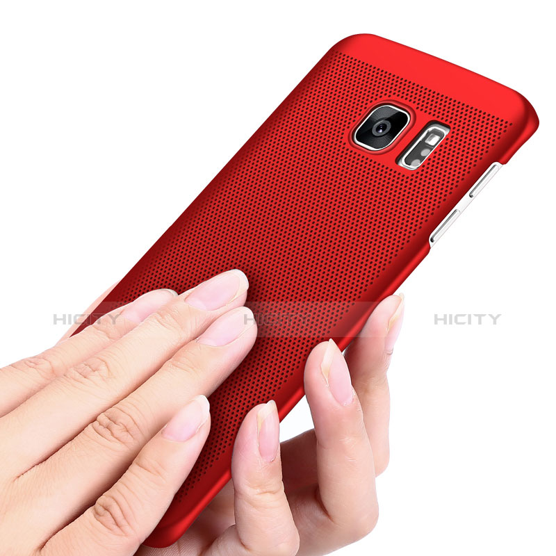 Etui Plastique Rigide Mailles Filet M01 pour Samsung Galaxy S7 Edge G935F Rouge Plus