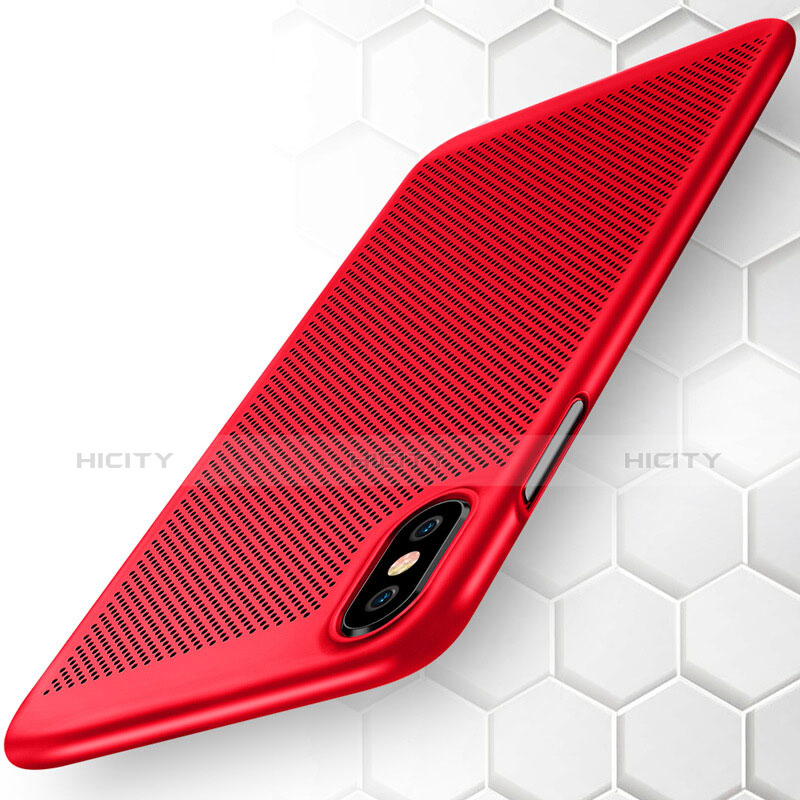 Etui Plastique Rigide Mailles Filet pour Apple iPhone X Rouge Plus